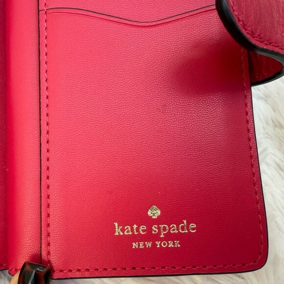 Kate Spade Hot Pink Medium Compact Bifold Pebbled Leather Wallet - Picture 8 of 12